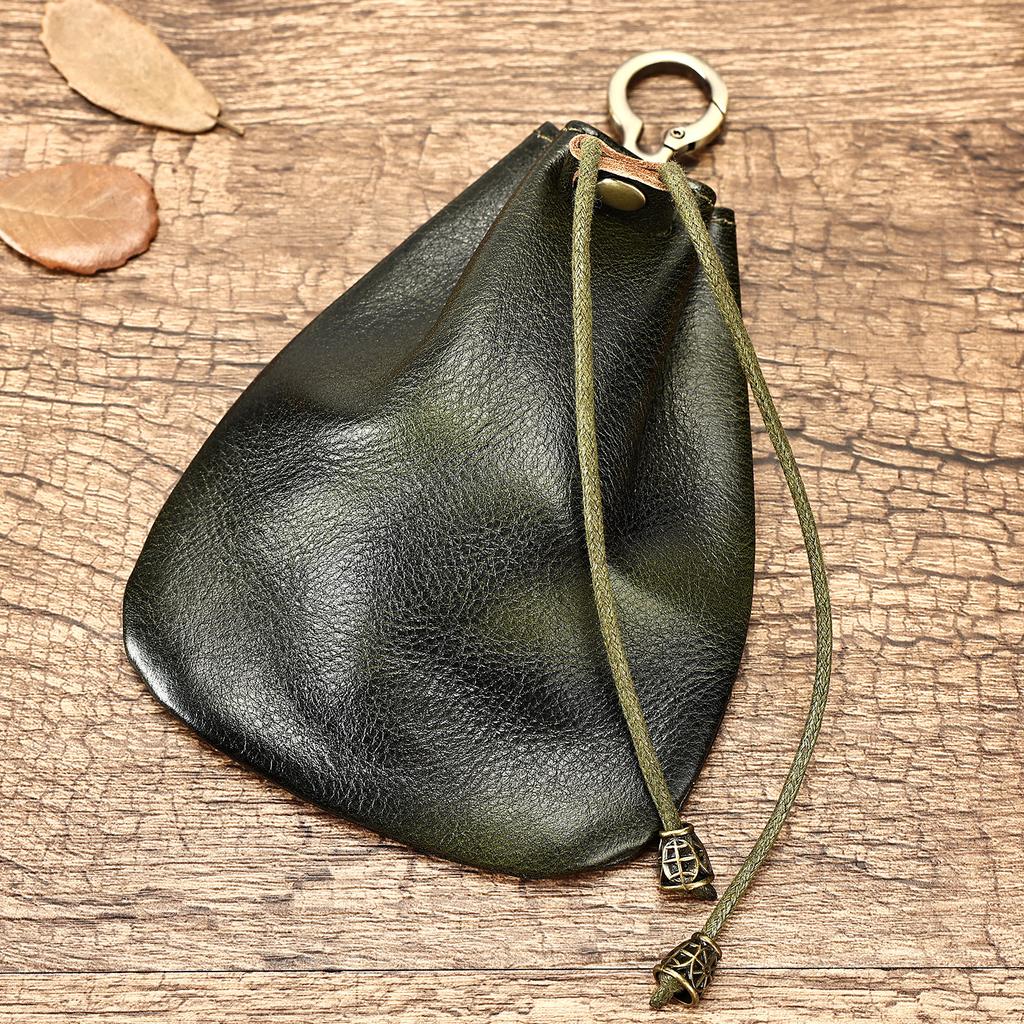 Portable Coin Bag Drawstring Loose Change Leather Bag Men's and Women's Waist Key Small Bag