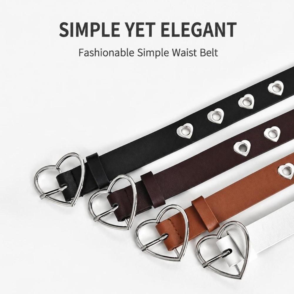 Hollow Heart Eyelet Faux Leather Belt Versatile Decorative Waist Belt Heart Buckle Belt For Women
