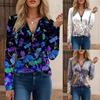Spring Autumn Street Trendy Loose Fit Floral Printed T Shirts Zipper Large Size Cotton Blends Long Sleeve Women's T-shirt
