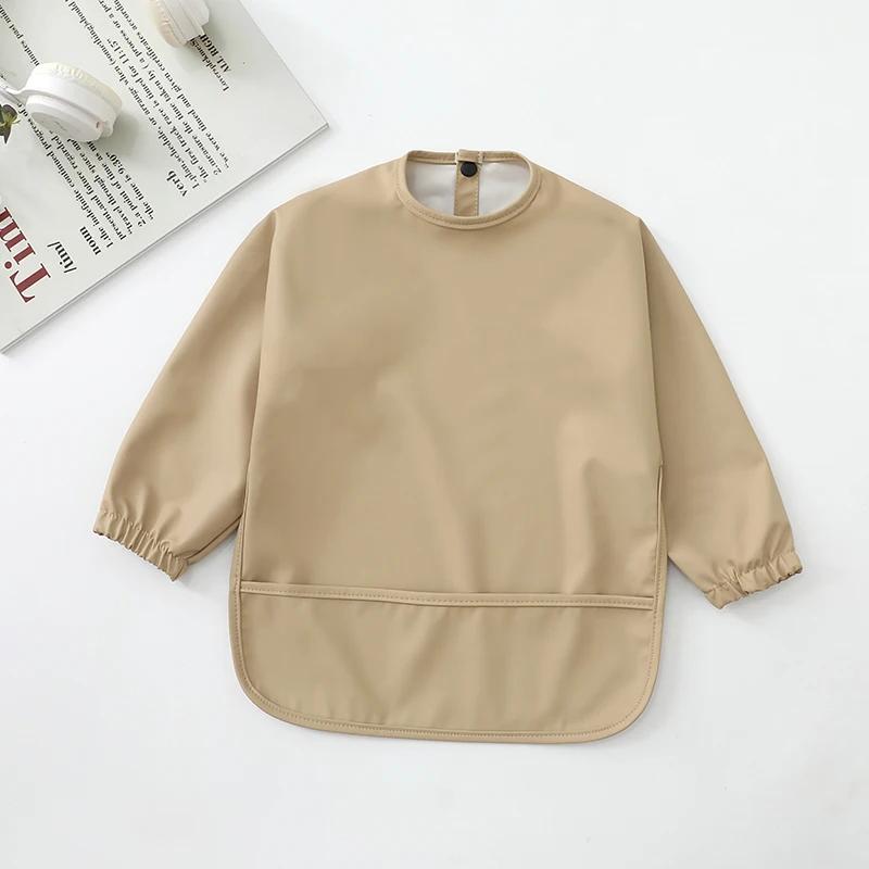 Solid Color Baby Bibs with Long Sleeves Waterproof Children's Feeding Apron Bib for Boys Girls Easy Clean Toddler Art Smocks