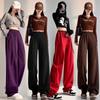 Wide Leg Pants for Women Autumn High Waisted Hanging Straight Leg Casual Floor Length Pants Loose Fit Sanitary Pants