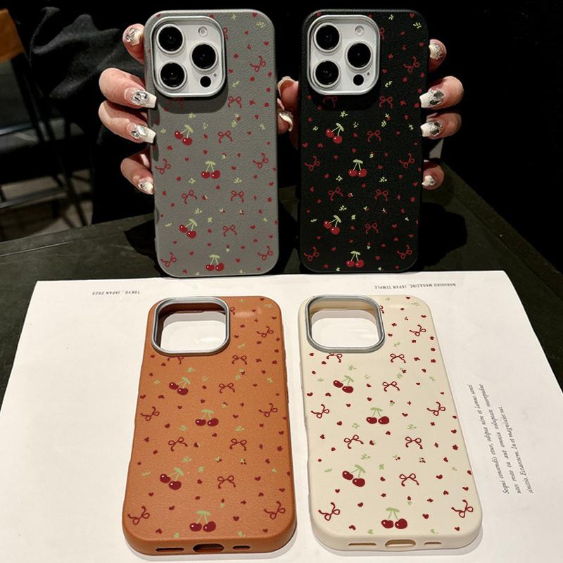 Чехол Cherry Bowknot с текстурой из кожи и тонким магнитным узором для iPhone 16 Pro Max 15 Pro 14 13 12 11 для MagSafe, противоударный, мягкий матовый чехол для телефона из ТПУ