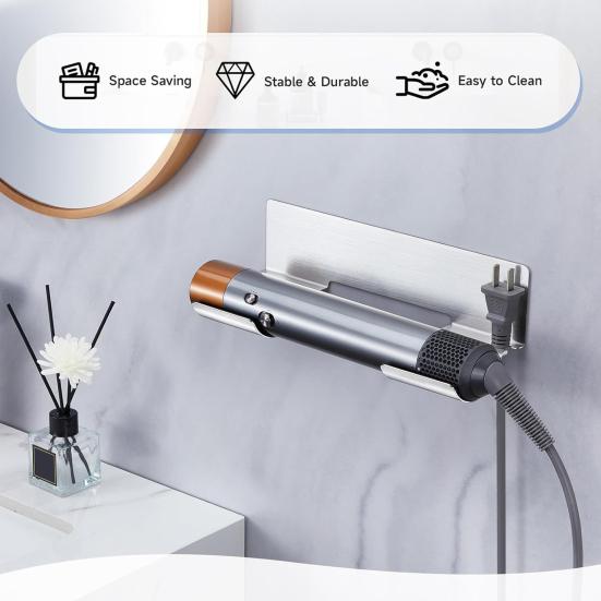 Настенная полка для хранения парикмахерских инструментов, держатель для фена, высокая грузоподъемность, без сверления