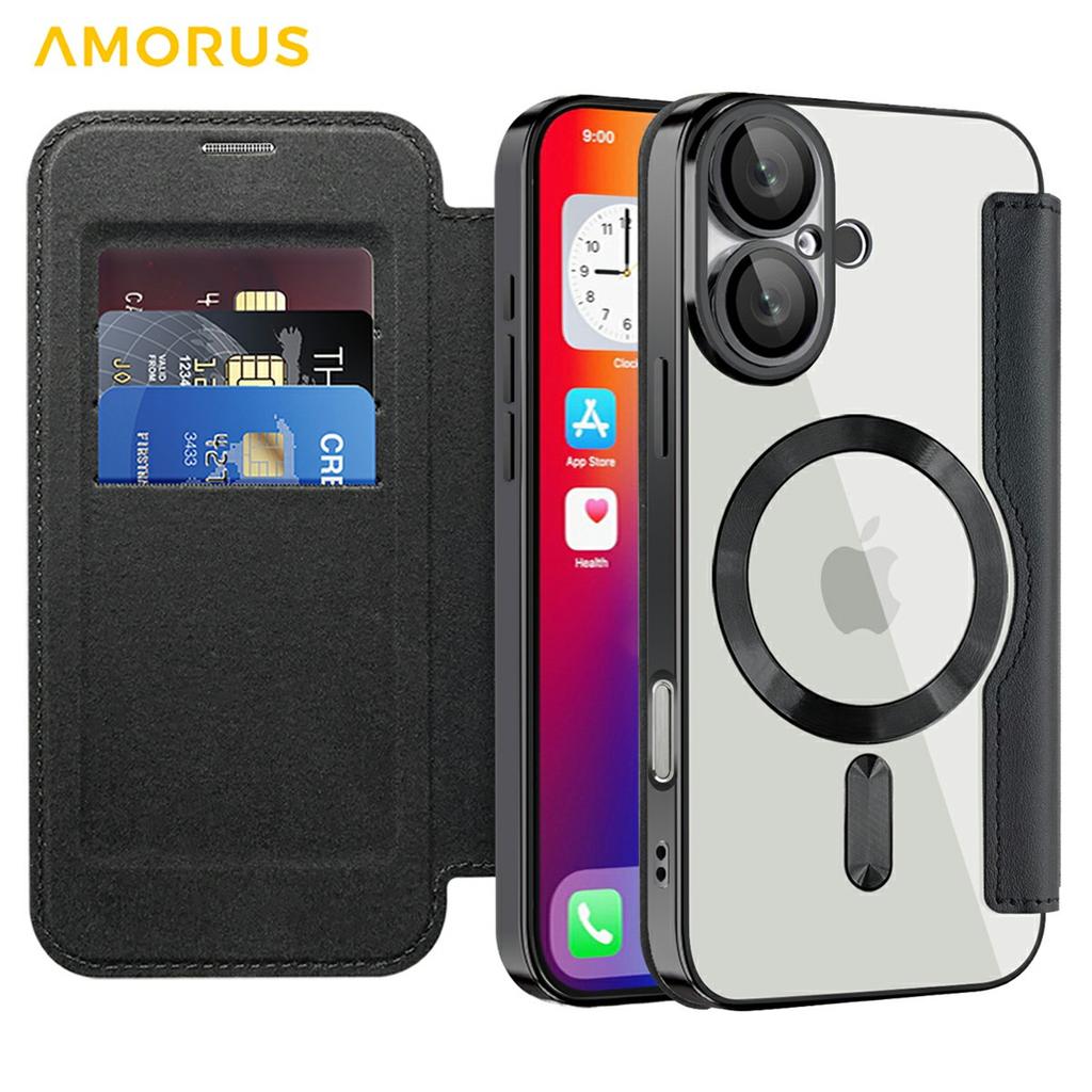 Чехол для iPhone 16 Plus, совместимый с MagSafe, с блокировкой RFID, держателем для карт, кожаный чехол для телефона