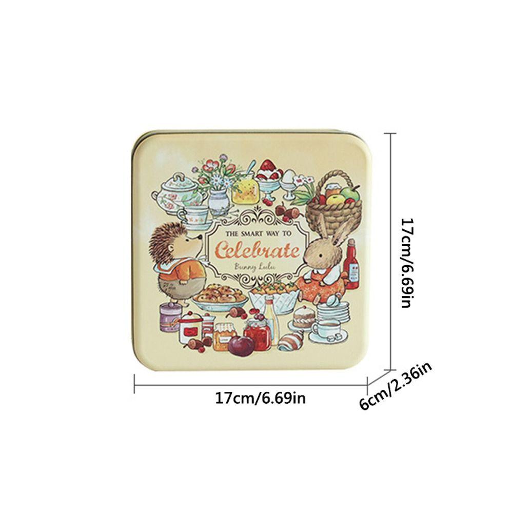 Durable Cartoon Rabbit Iron Box Multicolor 17*17*6cm Metal Storage Box with Lid Square Candy Box Money Contain
