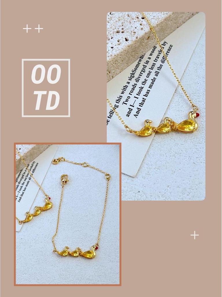 Элегантный набор ожерелья и браслета с желтым утенком, инкрустированным цирконами