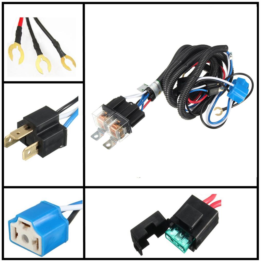 H4 LED Headlight Enhancer Bulb Relay Wiring Harness Plug Kit Relay Wiring Harness Kit Automobile Replacement Accessories Way
