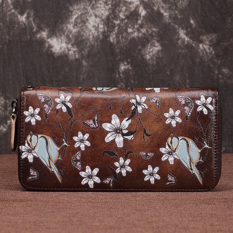 Johnature Retro Hand Painted Womens Wallets And Purses Genuine Leather Phone Purse Wallet Card Holder Hand Wallet