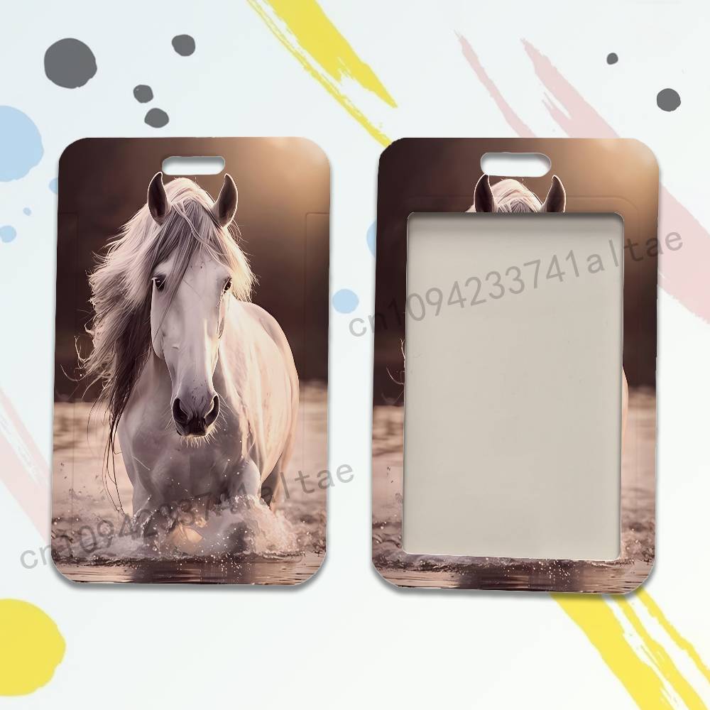Galloping Movement Horse Badge Holder Pass Bus Work Card Cover Chest Pocket Students Gift ID Card Holder