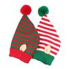 Christmas Holiday Gift Striped Pattern Christmas Hat Jacquard Wool Ball Xmas Cap with Small Ears Holiday Knitted Hat Winter