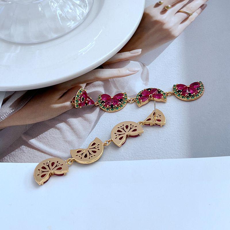 Роскошные серьги-подвески «Арбуз» со стразами из циркона