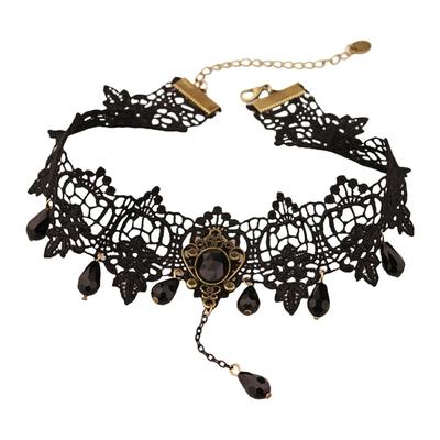 Элегантное кружевное колье-чокер для женщин, чокер в панк-стиле с кристальными украшениями, идеально подходит для Хэллоуина и косплей-вечеринки