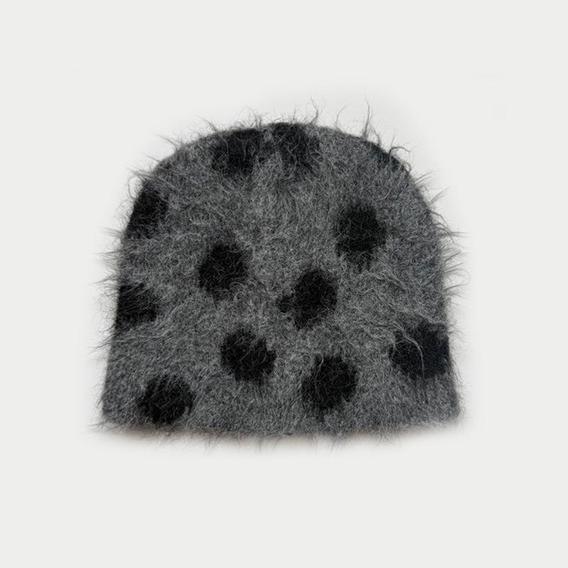 Korean Ins Wool Blended Jacquard Polka Dot Knitted Hat Autumn and Winter Fleece Pullover Ear Protection Beanie Caps for Women