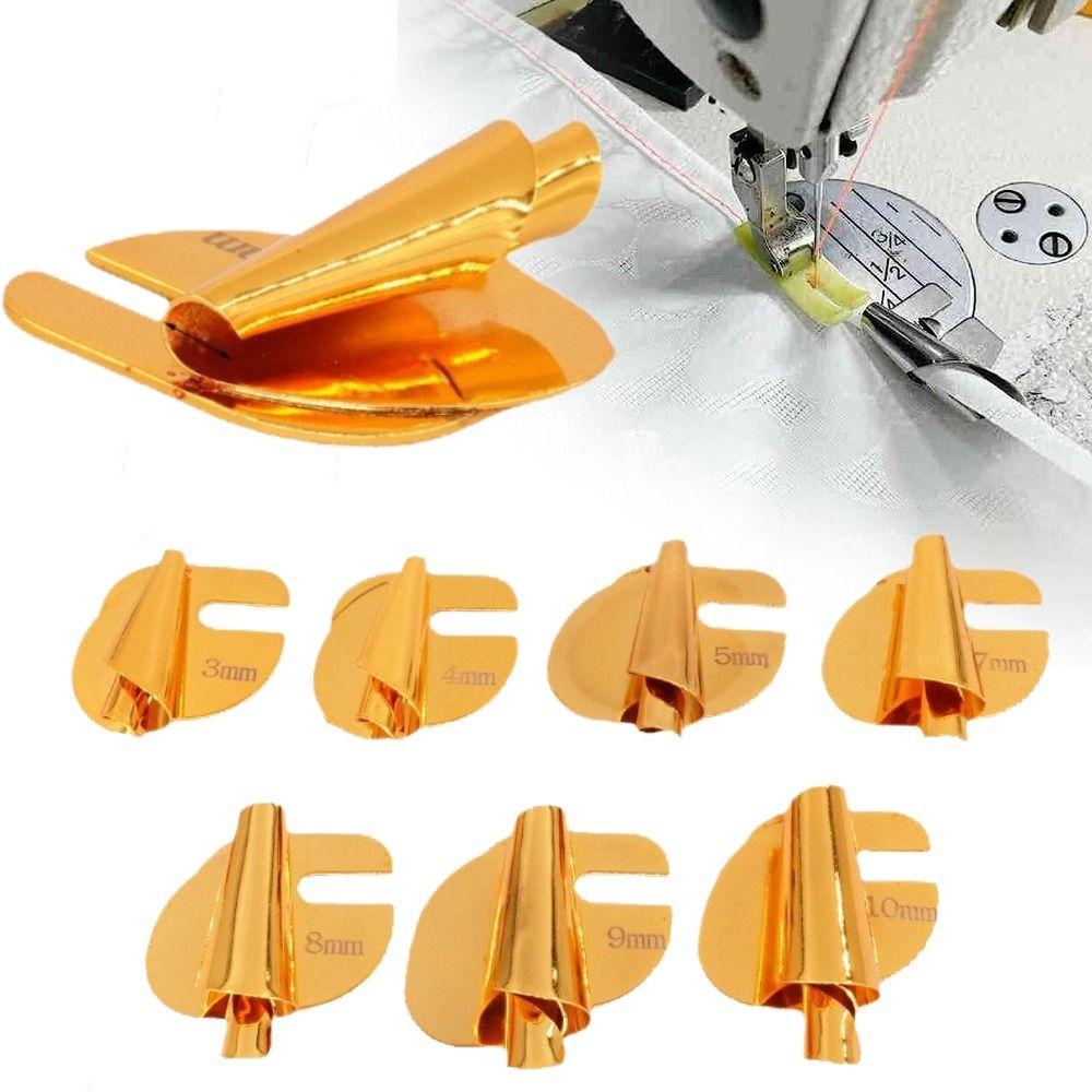 3mm-10mm Sewing Rolled Hemmer Foot Stainless Steel Gold Sewing Machine Presser Foot DIY Crafts Durable Hemming Puller Home
