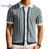Cozy Up Men's Polo Shirts Retro Knit Shirt 70s Vintage Striped Shirt Short Sleeve Button Down Clothing