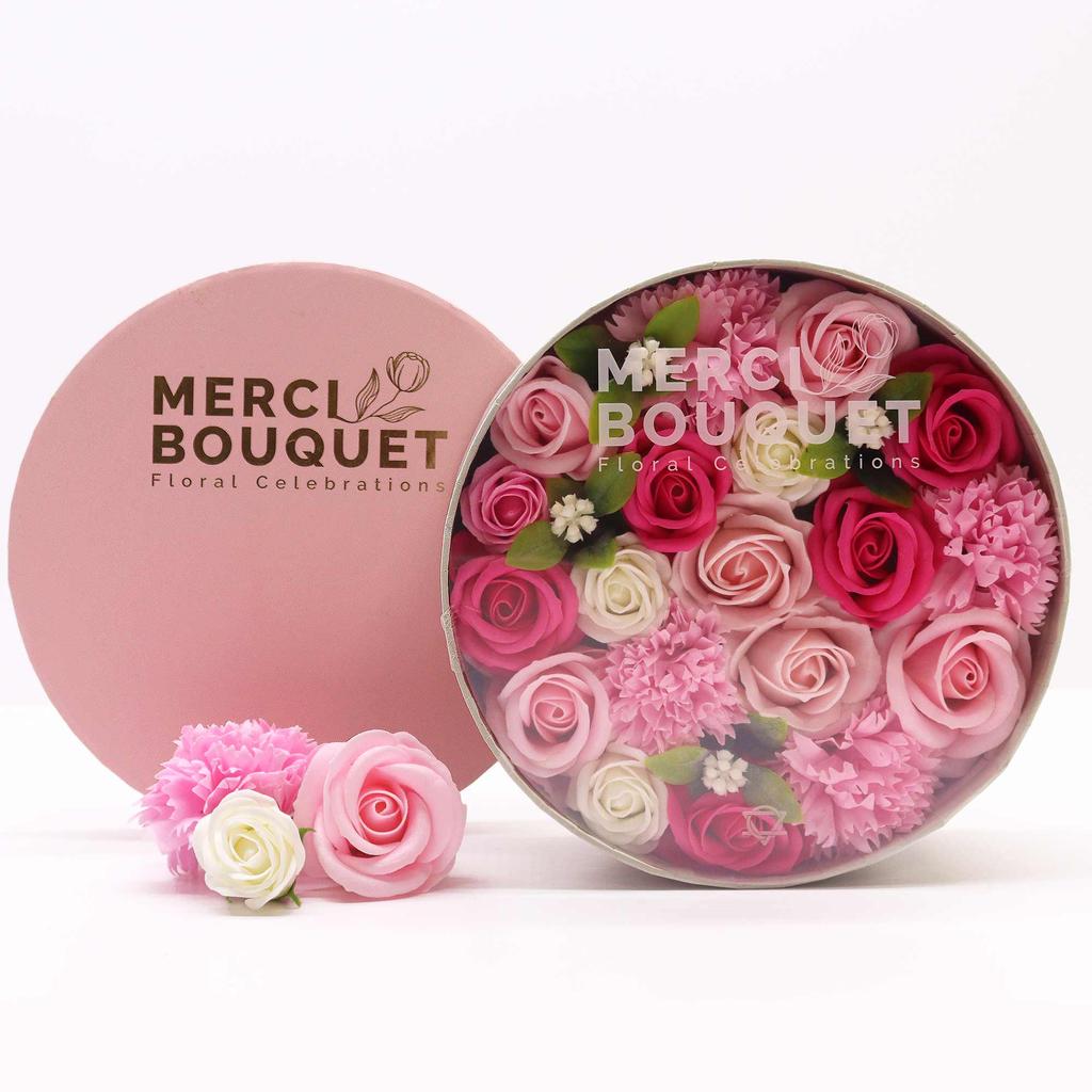 Soap Flowers Round Box, Pink Baby Blessings
