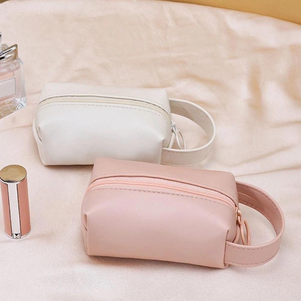 Portable PU Makeup Bag Handle Travel Toiletry Bag Simple Mini  Cosmetic Bag  Camping