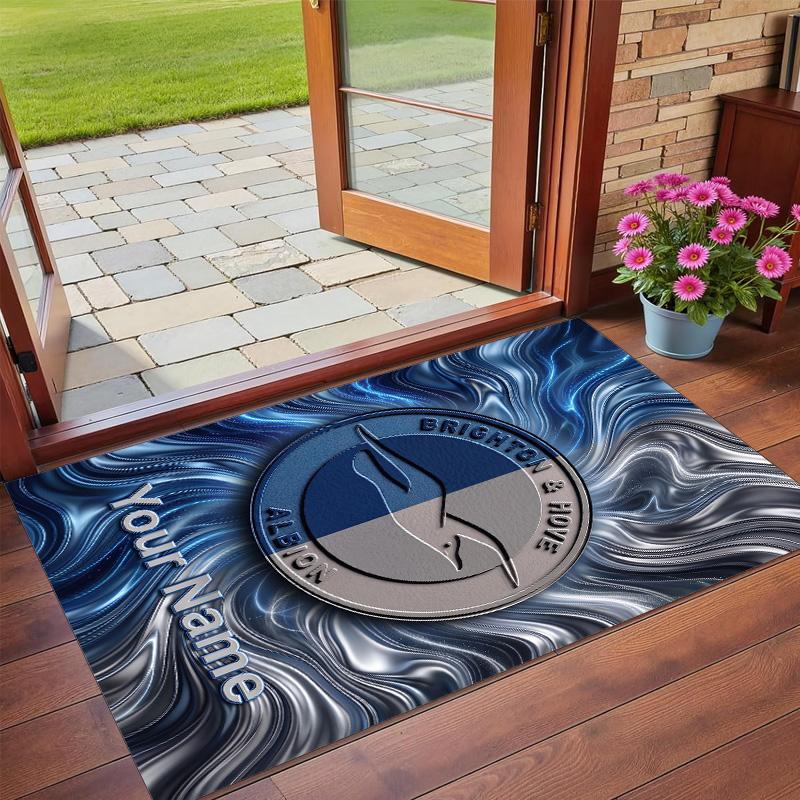Crystal Velvet Rug Custom Name Text, Soft Non Slip Floor Mat Home DecorBrighton & Hove Albion Football