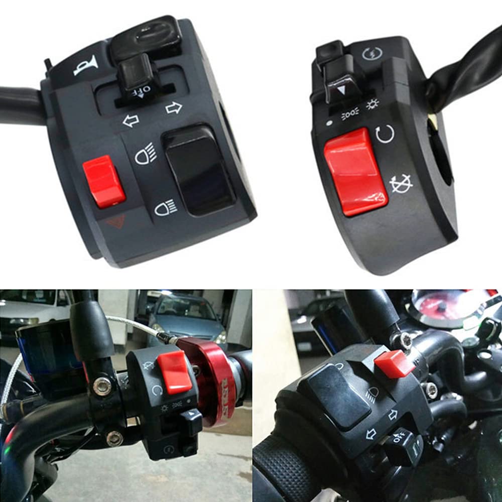 YFFSFDC Мотоциклетный переключатель на руль 7/8" 22 мм Мотоциклетный переключатель на руль Ближний свет Дальний свет Переключатель фары Кнопка запуска Кнопка сигнала Поворотник(комбинирование)