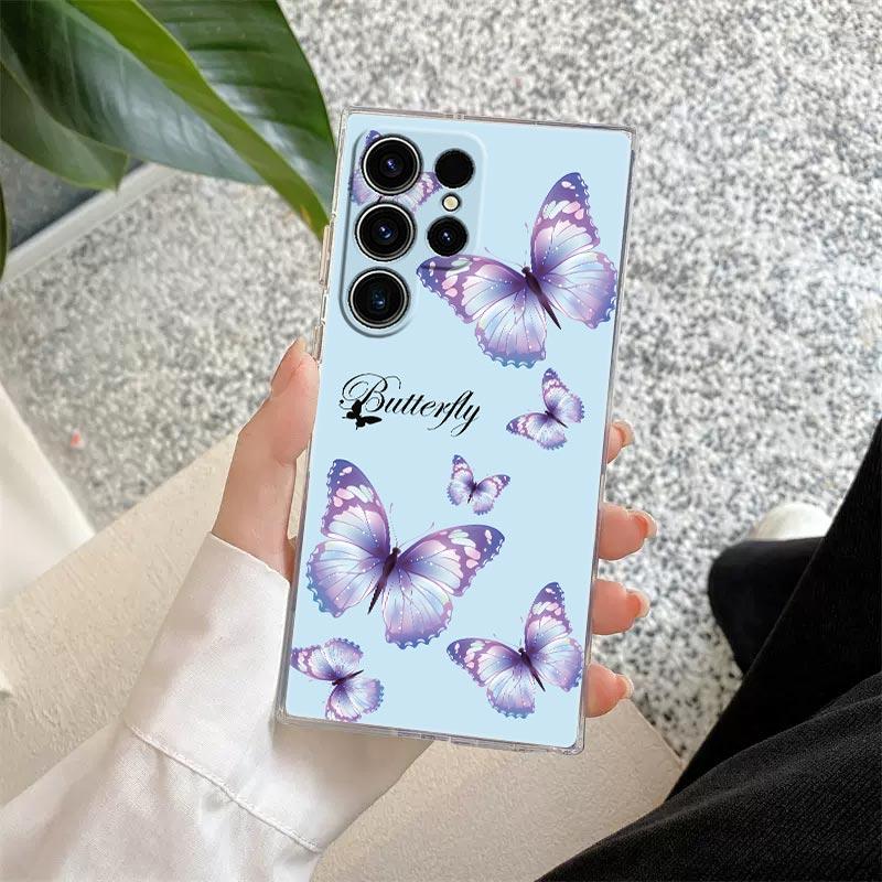 Pink Butterfly S25Ultra Clear Case For Samsung Galaxy S25 S24 S23 Ultra S20 S21 FE S22 Plus A56 A55 A36 A26 5G Soft Phone Cover