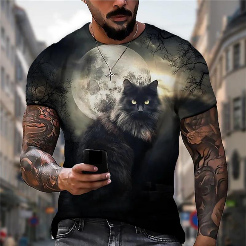 Футболка с милым котом и животным, большие забавные топы с котом, футболка с круглым вырезом, мужская футболка с 3D принтом и котом, с круглым вырезом, с коротким рукавом