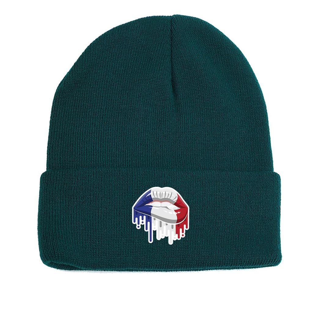 France Flag Mouth Winter Knit Cap Beanie, Patriotic Man Cap Versatile Autumn Unisex Gorro Knitted Hat Beanie