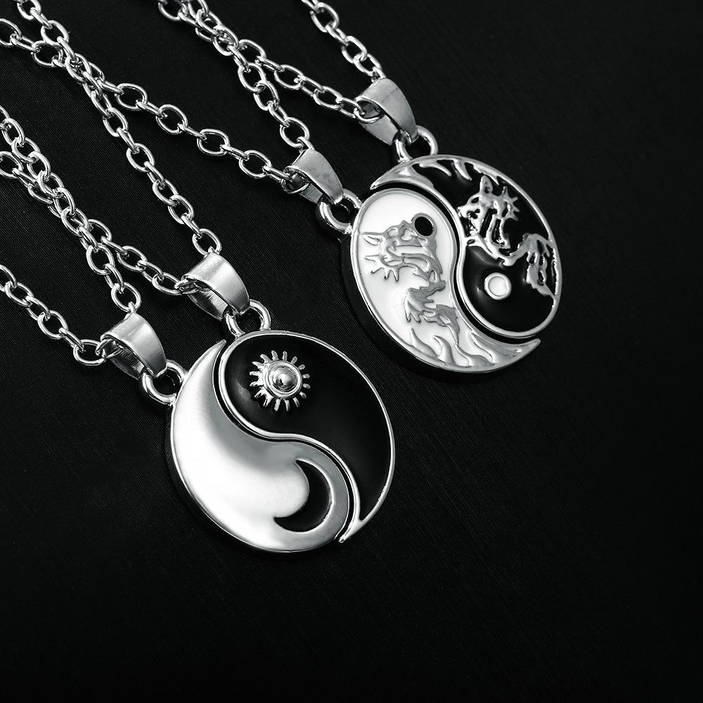 Tai Chi Bagua necklace, sun, moon, mosaic jewelry, fashion, good friend couple sisters set