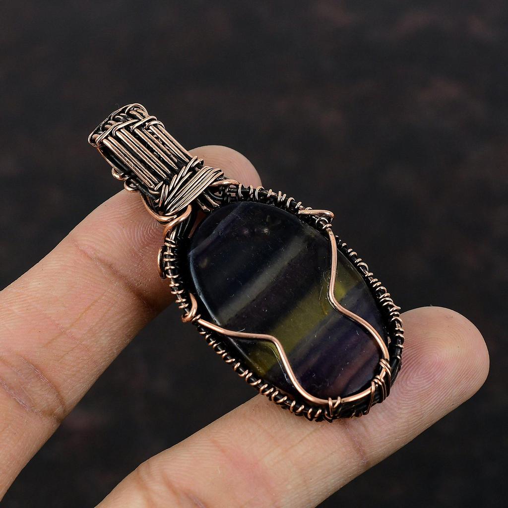 Multi Fluorite Pendant Copper Wire Wrapped Pendant Copper Jewelry Handmade Pendant Genuine Gemstone Jewelry Gift For Women Wire Wrap Jewelry