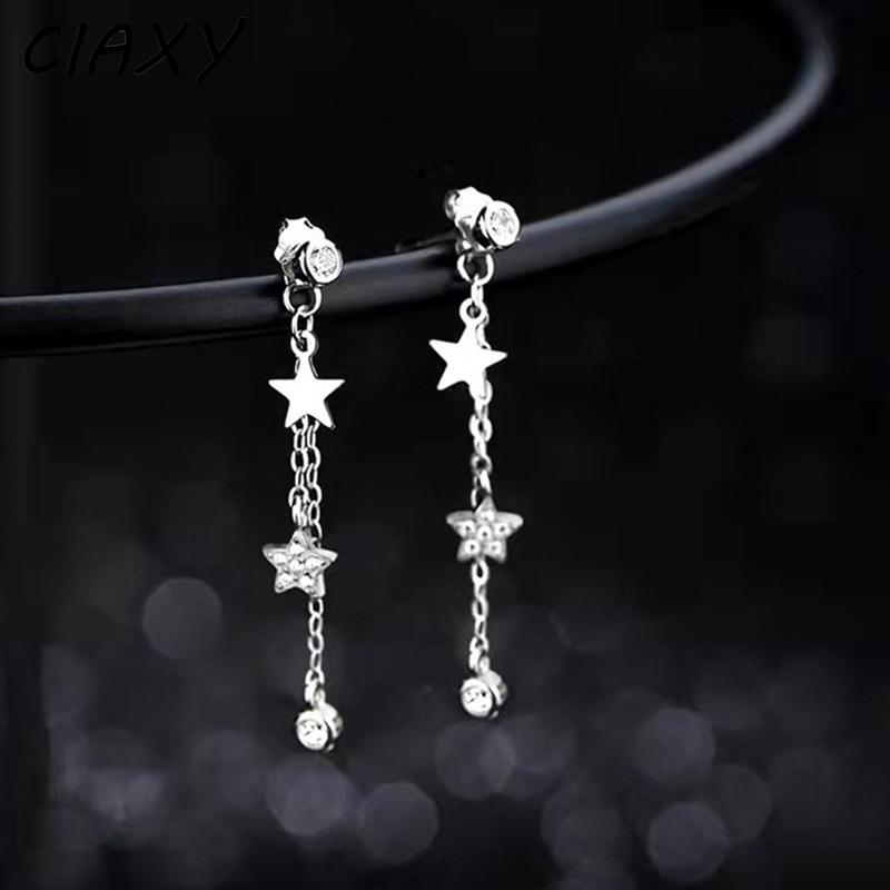 CIAXY Silver Color Star Studs Earrings for Women Super Fairy Tassel Ear Chain 2022 Simple Delicate Jewelry