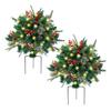 Yousheng Pre-lit Christmas Tree Urn Filler Battery Operated Artificial Xmas Tree with Cones Berries Holiday Porch Planter Filler with Tripod Stake
