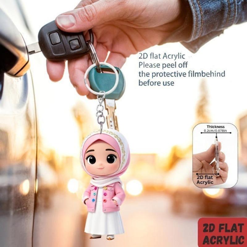 7Pcs 2D Flat 1/6 Muslim Acrylic Keychain | Suitable For Car Keys, Backpack Decorations, Office Hangings, Phone Pendants
