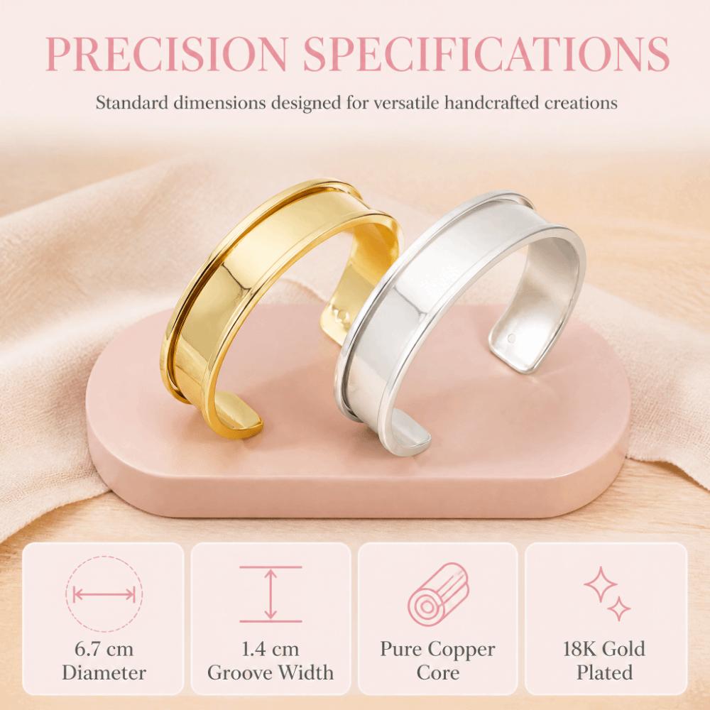 18K Genuine Gold Wide Concave Groove DIY Bracelet Smooth Simple Bracelet Base for Women