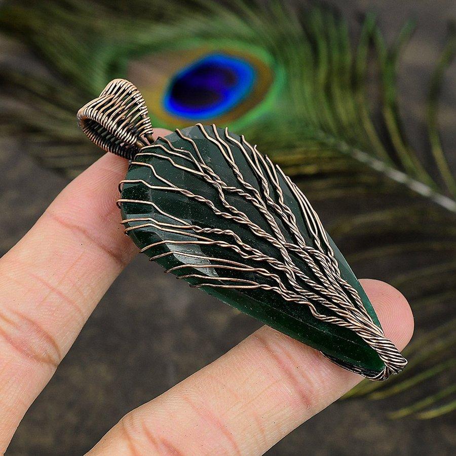 Изумрудный натуральный драгоценный камень, ручная работа, медная проволочная подвеска 3,03 дюйма W3B71