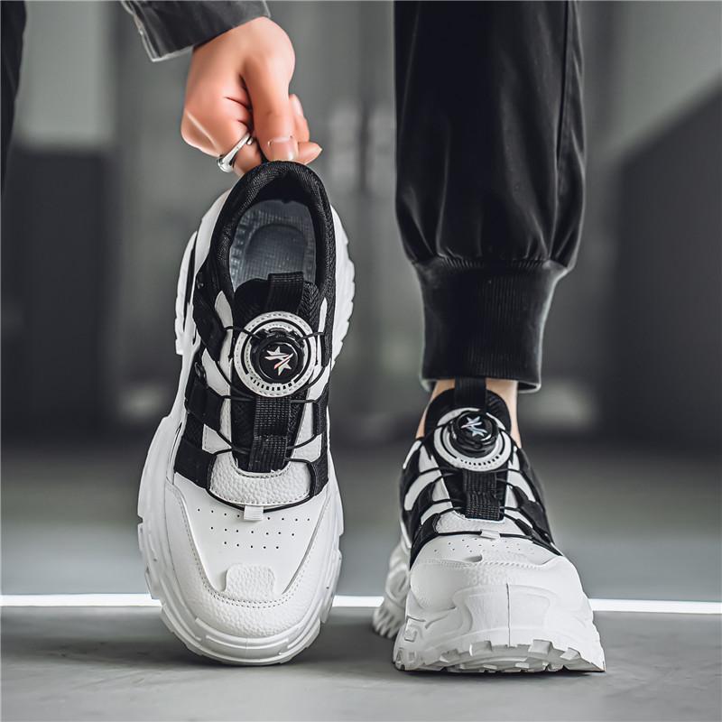 2025 New Rotary Button Men's Shoes Spring Thick-Sole Heightened Dad Shoes Casual and Versatile Sports Little White Shoes Burst