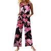 Women's Fashion Casual Button Sleeveless Jumpsuit Floral Flower Print Cotton Pocket Jumpsuit