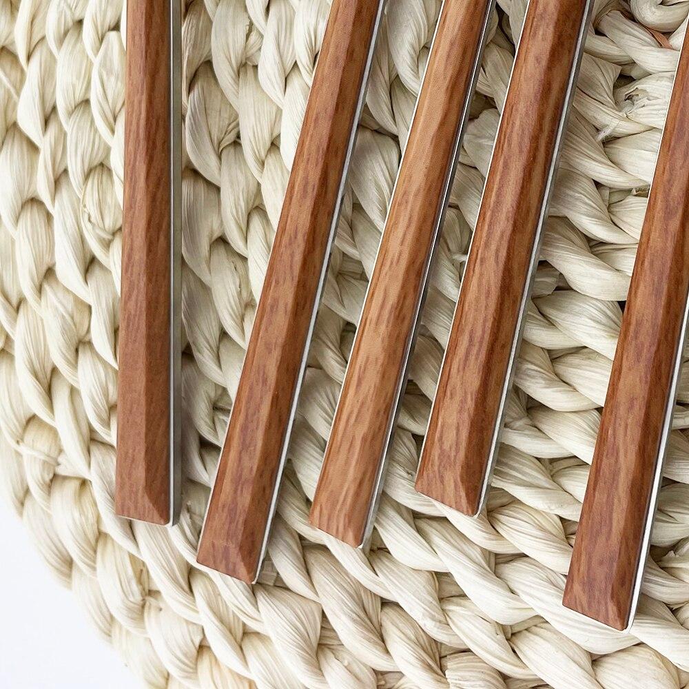 5/20 шт., набор столовых приборов из нержавеющей стали с зеркальной полировкой, вилки, ножи, ложки, ручка с эффектом искусственного дерева, кухонное серебро, набор столовой посуды