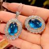 Jewelry Simulation Blue Spinel Retro Light Luxury Set Pendant With Main Stone 13 * 18