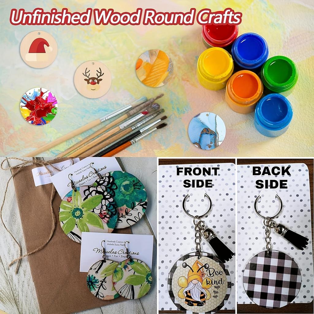 100pcs 2in Round Wooden Slices, Small Discs with Holes for DIY Art & Christmas Ornaments