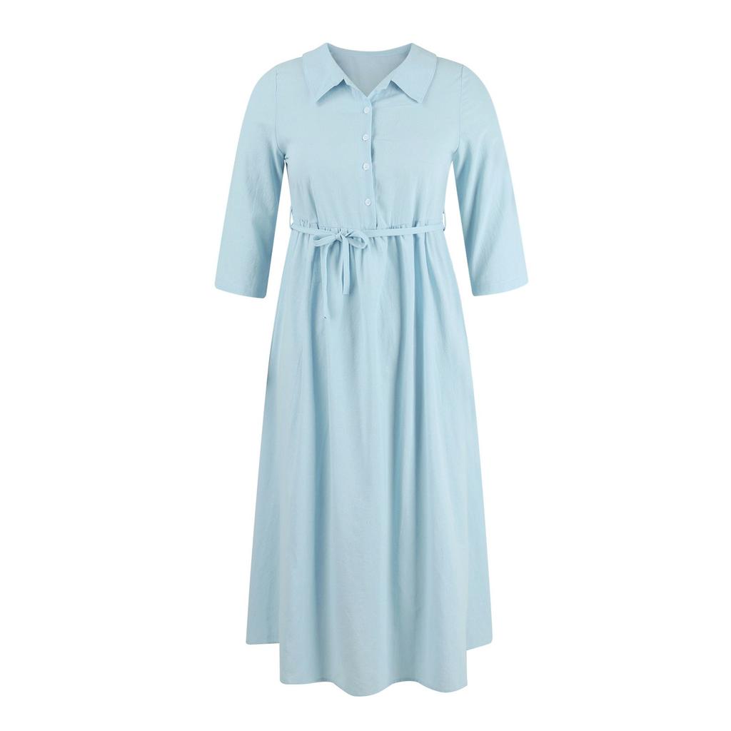 Повседневное универсальное однотонное платье из хлопка и льна