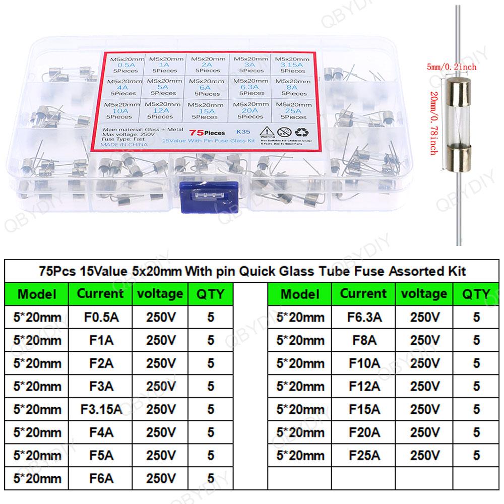 Fast Slow Melting Glass Fuse 5x20mm 6x30mm 250V 0.1A-30A Various Ceramic Tube Fuse With pin Fast Tube Fuse Assorted kit Fuses4