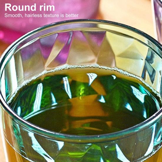 Colorful Translucent Water Cups 310ml Diamond Pattern Tumblers Unbreakable Heat Resistant BPA-Free Stackable Glasses for