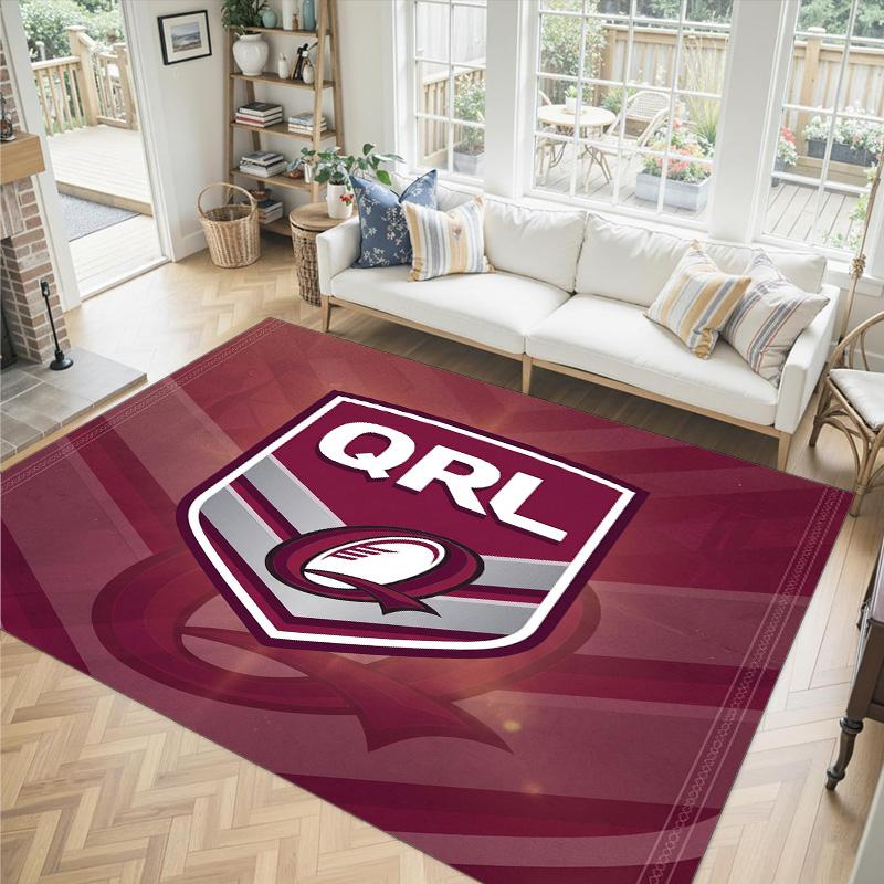 Queensland Maroons Design Crystal Velvet Carpet Cozy Non?Slip Printed Rug For Bedroom Living Room Entrance