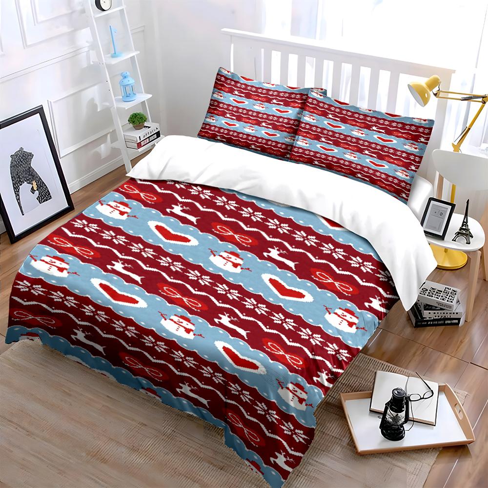 Christmas Snowman and Reindeer Bedding Set Bedding set (1 duvet cover, 2 pillowcases, duvet not included)