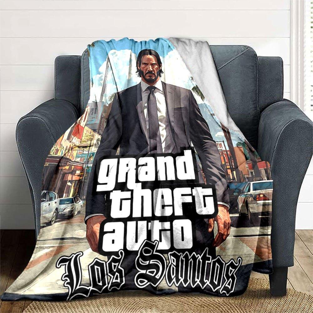 1 шт. Мягкое фланелевое одеяло Grand Theft Auto с дизайнерским принтом. Уютное одеяло для всех сезонов, идеально подходит для дивана, кровати, офиса