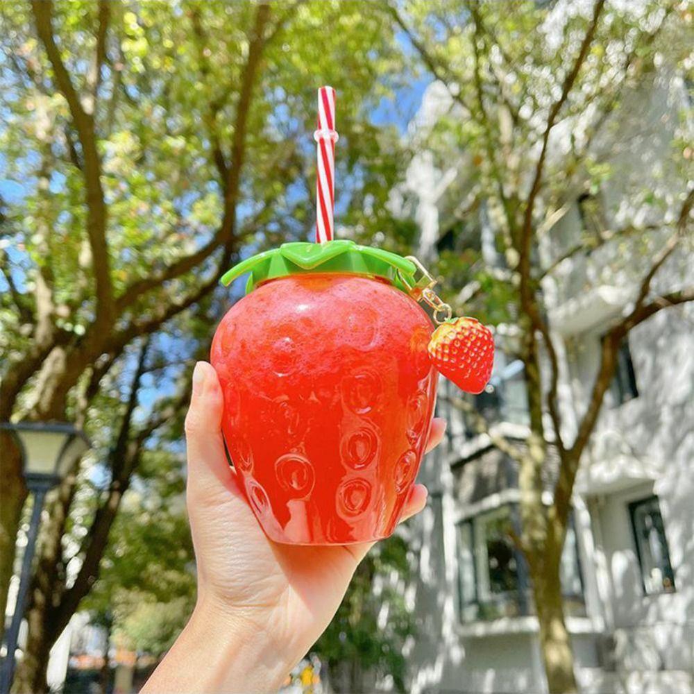 Plastic Strawberry Straw Cup 500ml Pineapple Straw Cup Thickened Summer Beach