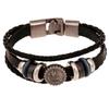 Hot Selling Mens Hand 3 Layer Braided Genuine Leather Bracelet with Beads Punk Skull Leather Bracelet Jewelry with Buckle
