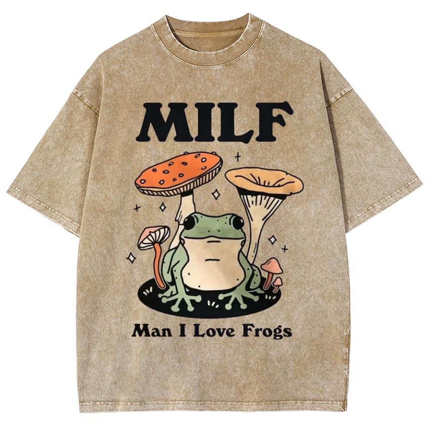 Футболки мужские и женские с принтом лягушки и гриба, унисекс, джинсовая ткань, большой размер, короткий рукав, винтажный топ, потертый