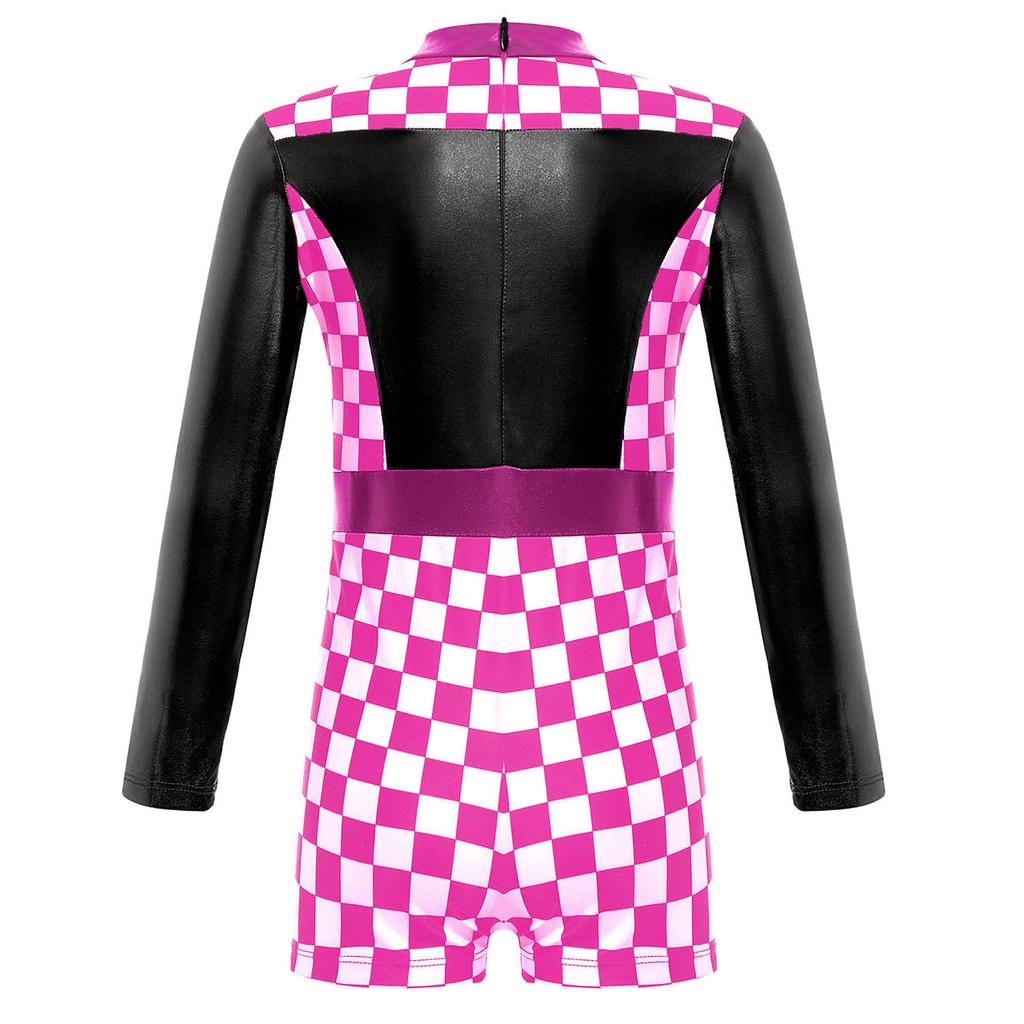 Костюм гонщицы, гоночный автомобиль, с длинным рукавом, клетчатый принт, молния сзади, короткий комбинезон, костюм для косплея