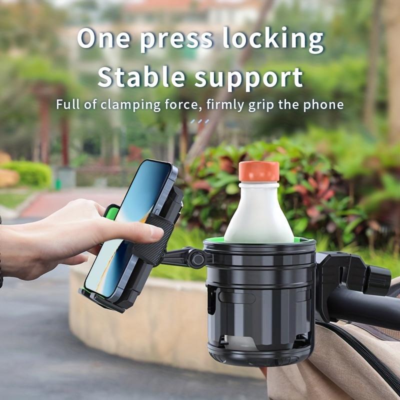 Stroller Cup Holder with Phone Stand, 3-in-1 Universal Multifunctional Drink Holder for Strollers, Walkers, Bikes & Wheelchairs