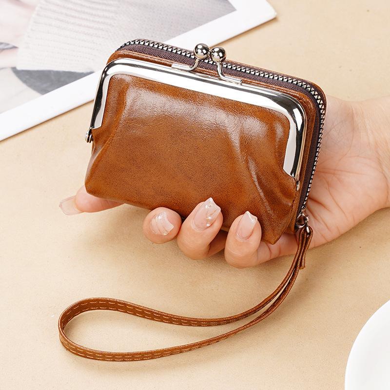 New Women's Wallet Wrist Strap Short Retro Style Coin Change Storage Bag Portable Mini Card Holders Zipper Money Clip